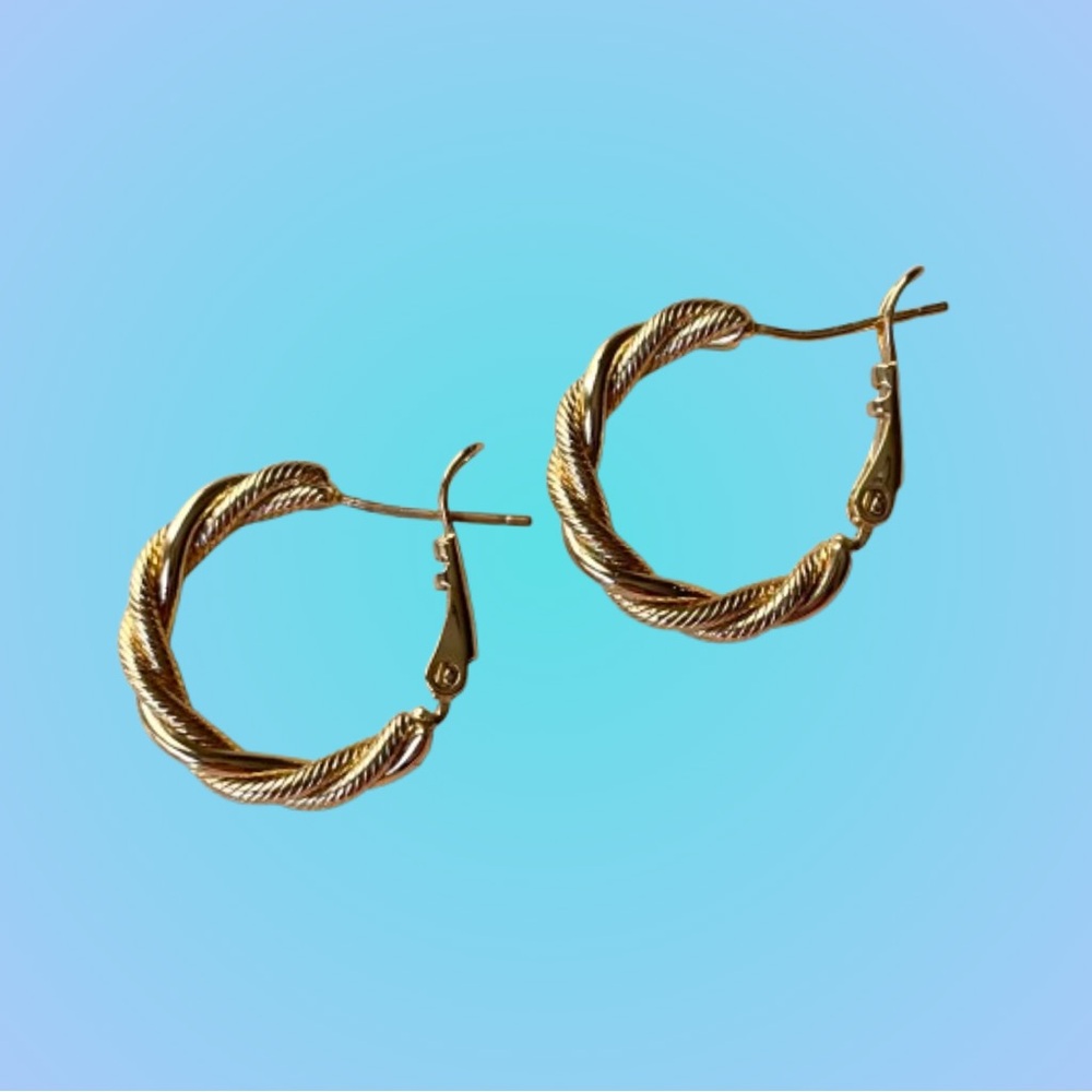 Vtg stamped S925 sterling silver w/ gold plate/vermeil rope twist hoop earrings
